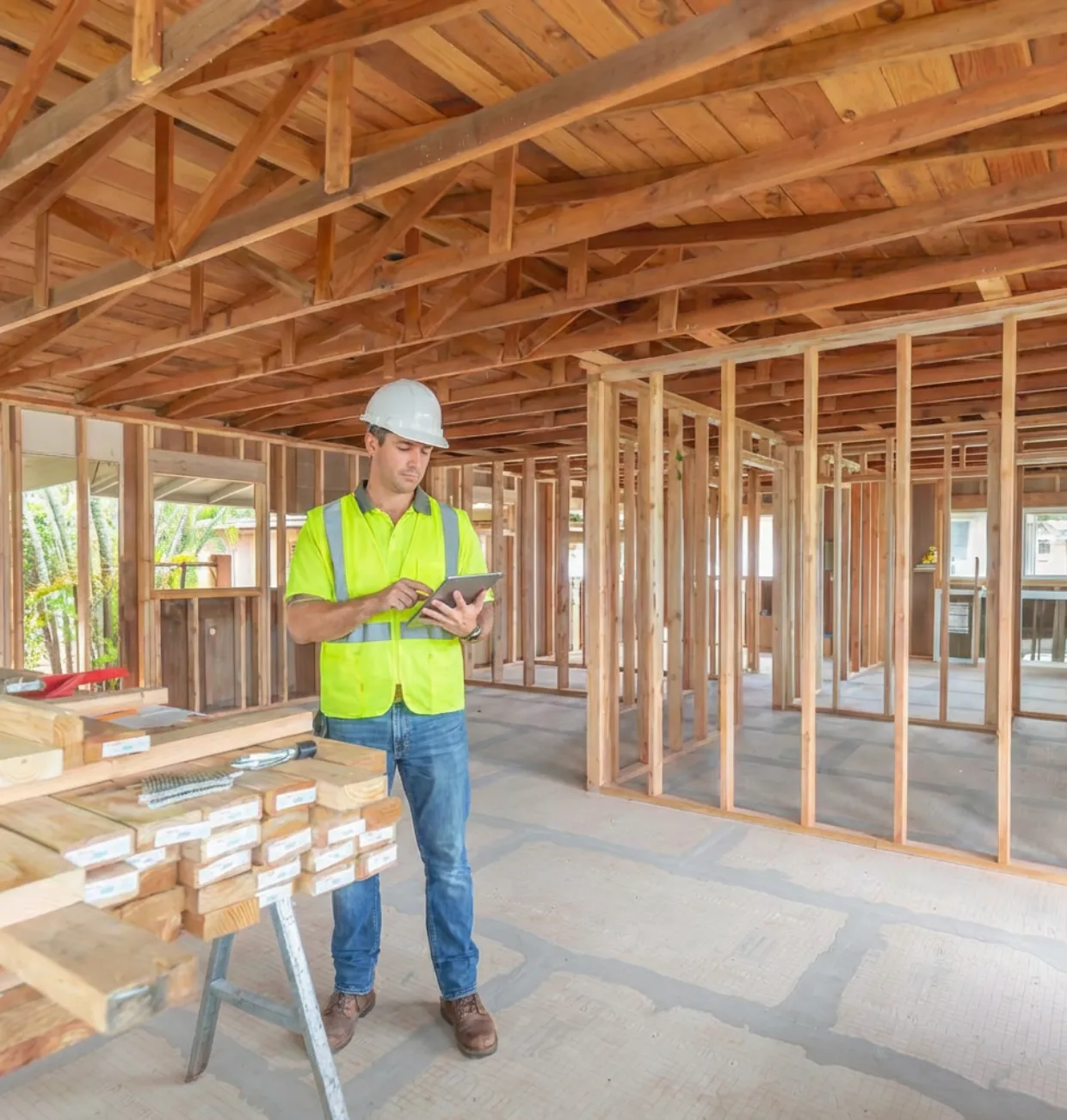 Los Angeles ADU builder reviewing construction plans during accessory dwelling unit framing stage