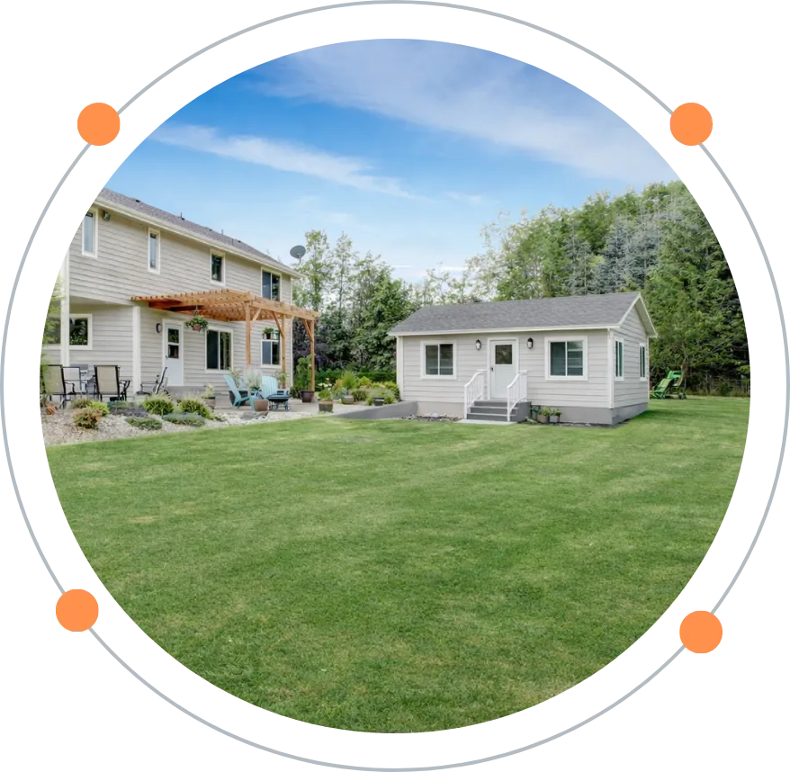 Modern backyard ADU guest house built behind a main home by Los Angeles ADU builders