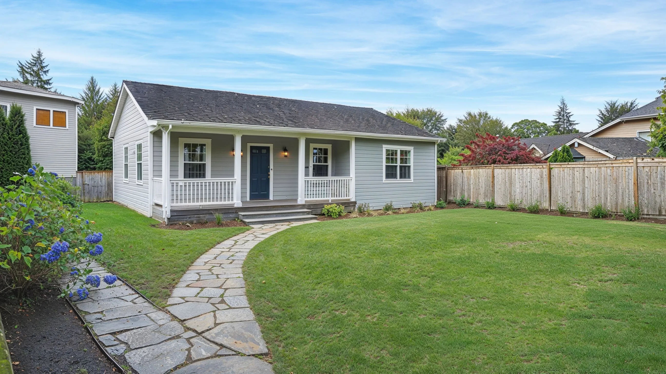 Finished backyard cottage ADU guest house with porch and garden in Los Angeles